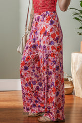 Purple Floral Wide Leg Elastic High Waist Pants Pants & Culotte JT's Designer Fashion