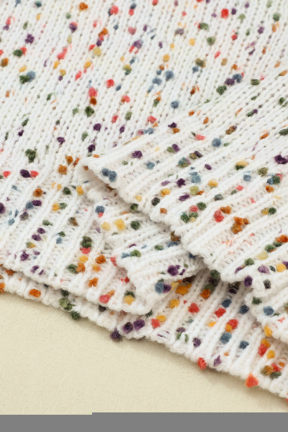Beige Colorful Confetti Dots Cable Knit Crew Neck Sweater Sweaters JT's Designer Fashion