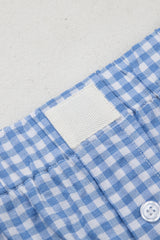 Blue Gingham Printed High Waist Shorts Casual Shorts JT's Designer Fashion