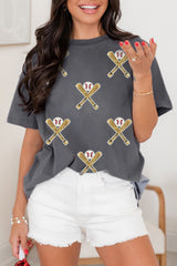 Gray Sequined Game Day Casual Tee Graphic Tees JT's Designer Fashion