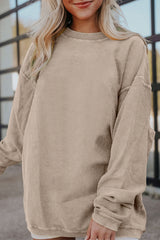 Smoke Gray Ribbed Corduroy Oversized Sweatshirt Sweatshirts & Hoodies JT's Designer Fashion
