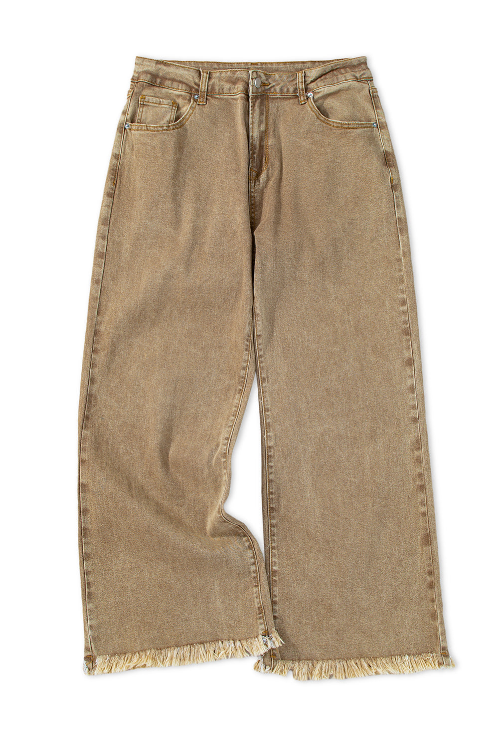 Light French Beige Acid Washed High Rise Cropped Wide Leg Jeans Jeans JT's Designer Fashion