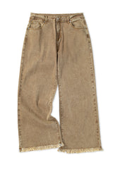 Light French Beige Acid Washed High Rise Cropped Wide Leg Jeans Jeans JT's Designer Fashion