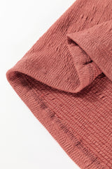 Mineral Red Solid Color Textured Frilled Trim V Neck Puff Sleeve Blouse Blouses & Shirts JT's Designer Fashion