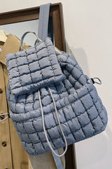 Dusk Blue Solid Flapped Quilted Puffer Backpack Backpacks JT's Designer Fashion