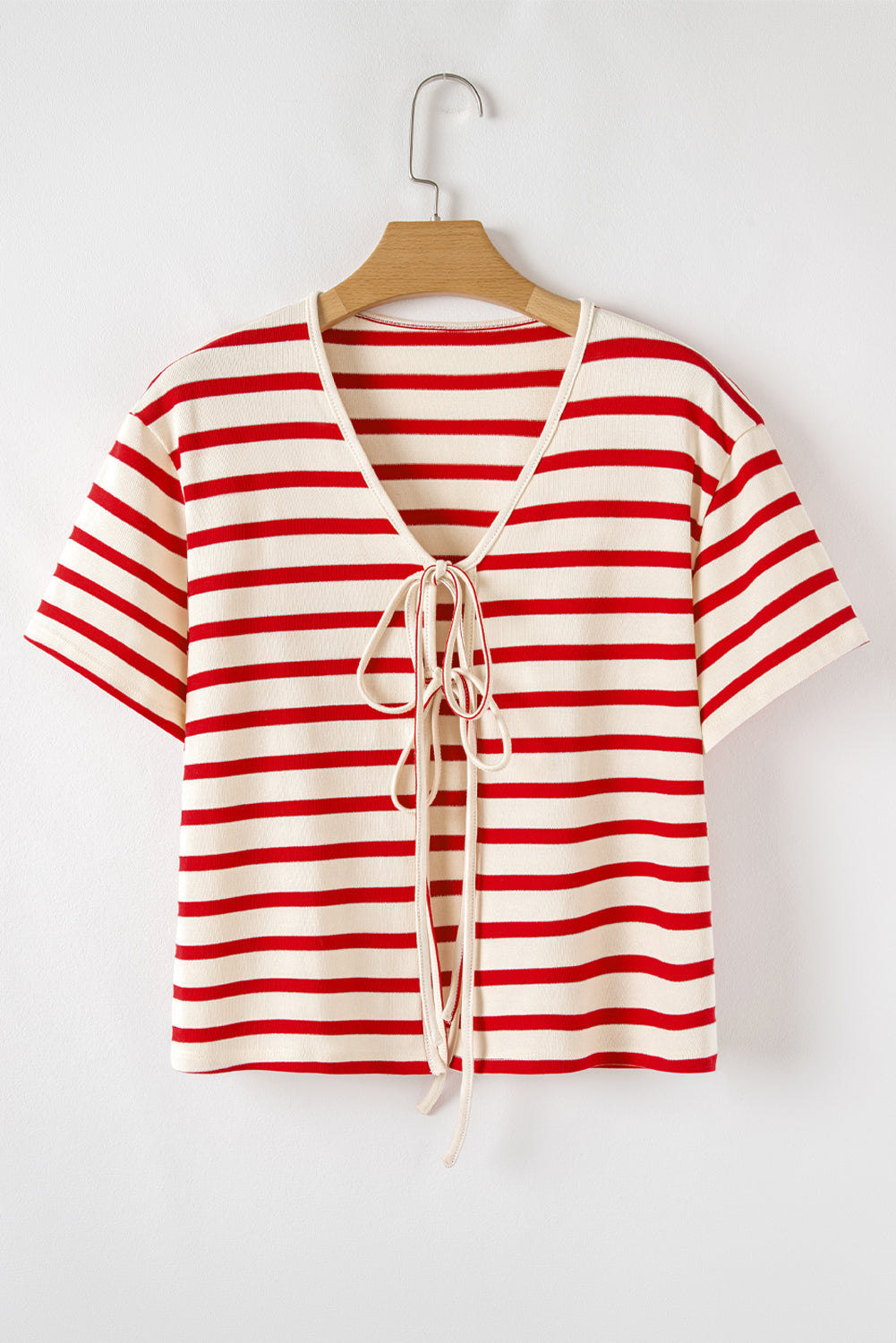 Red Stripe Lace-up Front Top and High Waist Shorts Set Short Sets JT's Designer Fashion
