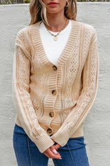 Beige Open Knit Drop Shoulder Sweater Cardigan Cardigans JT's Designer Fashion