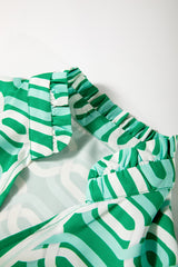 Bright Green Abstract Patterned V Neck Puff Short Sleeve Mini Dress Mini Dresses JT's Designer Fashion
