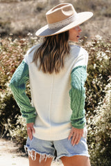 Vineyard Green Colorblock Patched Pocket Drop Shoulder Sweater Sweaters JT's Designer Fashion
