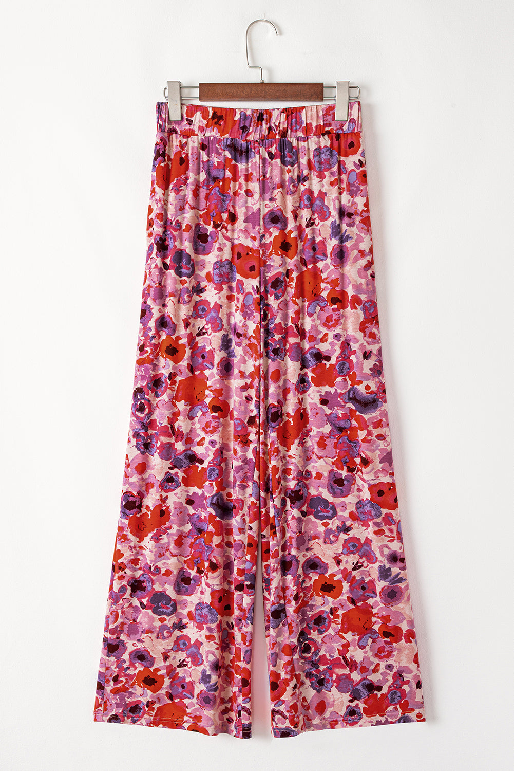 Purple Floral Wide Leg Elastic High Waist Pants Pants & Culotte JT's Designer Fashion