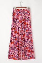 Purple Floral Wide Leg Elastic High Waist Pants Pants & Culotte JT's Designer Fashion
