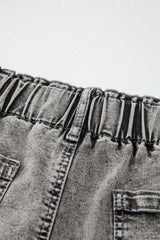 Gray Zipped Light Wash Cuffed Edge Denim Shorts Denim Shorts JT's Designer Fashion