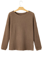 Dark Brown Waffle Knit Drop Shoulder Long Sleeve Top Long Sleeve Tops JT's Designer Fashion