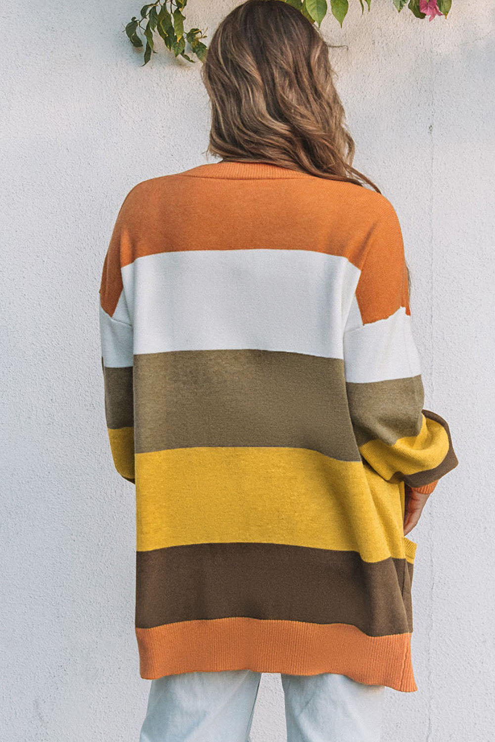 Open Front Pocketed Colorblock Cardigan Sweaters & Cardigans JT's Designer Fashion