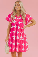 Rose Polka Dot Flutter Sleeve Notched Neck Tiered Flowy Dress Mini Dresses JT's Designer Fashion