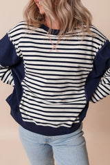 White Stripe Color Block Exposed Seam Loose Fit Sweatshirt Sweatshirts & Hoodies JT's Designer Fashion