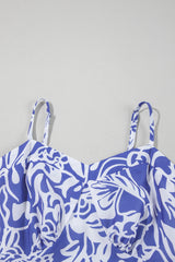 Sky Blue Floral Print Spaghetti Strap High Waist Maxi Dress Floral Dresses JT's Designer Fashion