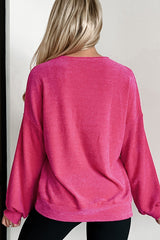 Rose Red Textured Long Sleeve V Neck Top Long Sleeve Tops JT's Designer Fashion