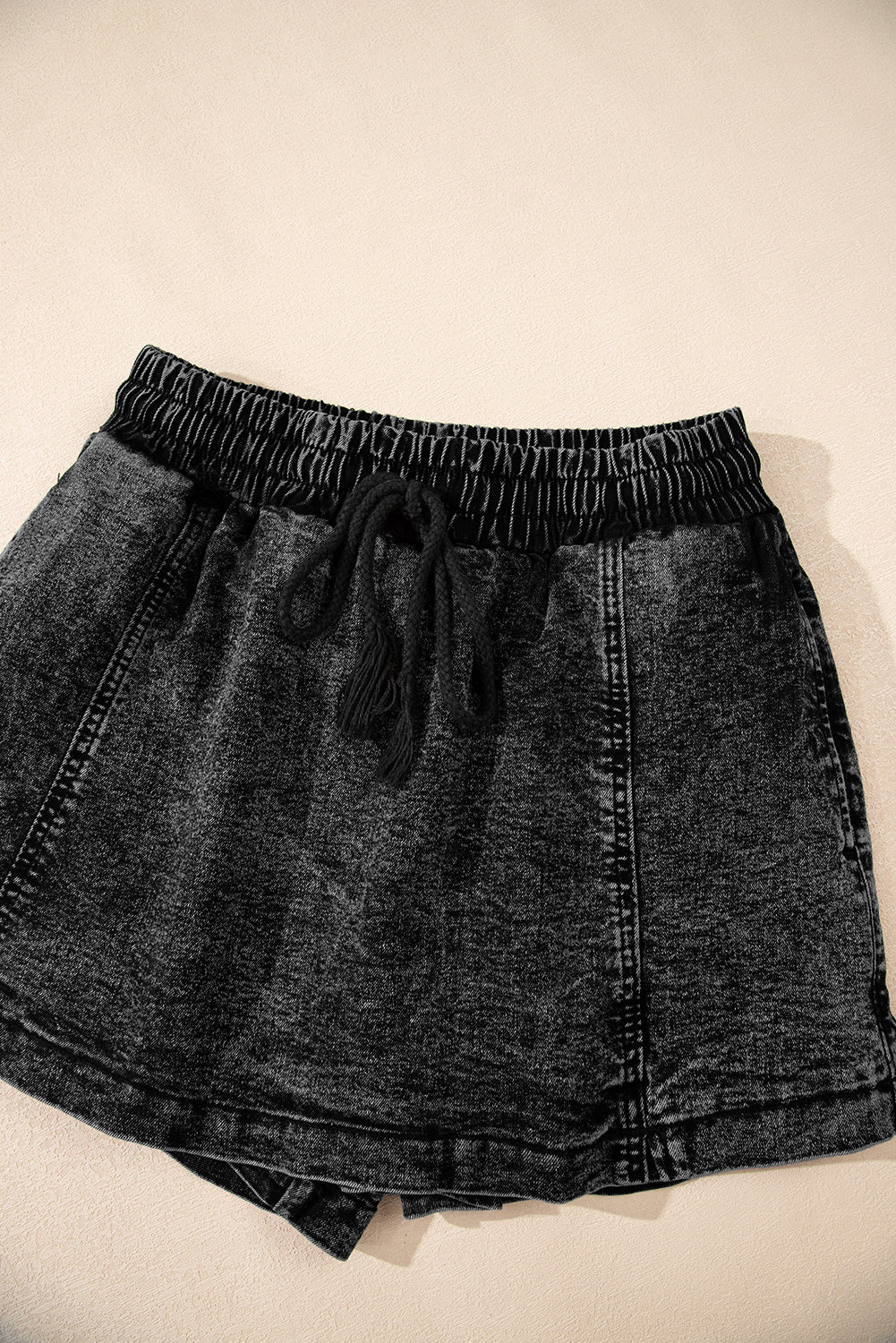 Black Drawstring High Waist Pocketed Denim Shorts Denim Shorts JT's Designer Fashion
