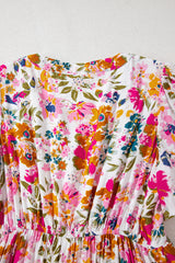 Red Floral Short Sleeve V Neck High Waist Maxi Dress Floral Dresses JT's Designer Fashion