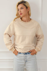 Oatmeal Contrast 2-tone Patchwork Raglan Sleeve Sweatshirt Sweatshirts & Hoodies JT's Designer Fashion