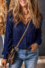 Blue Lightweight Buttoned Front Crochet Cardigan Sweaters & Cardigans JT's Designer Fashion