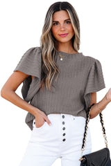 Sleet Solid Color Textured Flutter Sleeve Top Blouses & Shirts JT's Designer Fashion