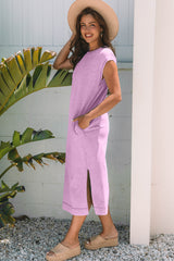 Wisteria Mineral Wash Pocketed T-shirt Long Dress T Shirt Dresses JT's Designer Fashion