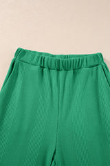 Green Solid Color Ribbed Ruffle Tank Top and Pants Set Pant Sets JT's Designer Fashion
