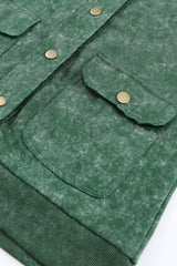 Green Vintage Washed Flap Pocket Button Shacket Jackets JT's Designer Fashion