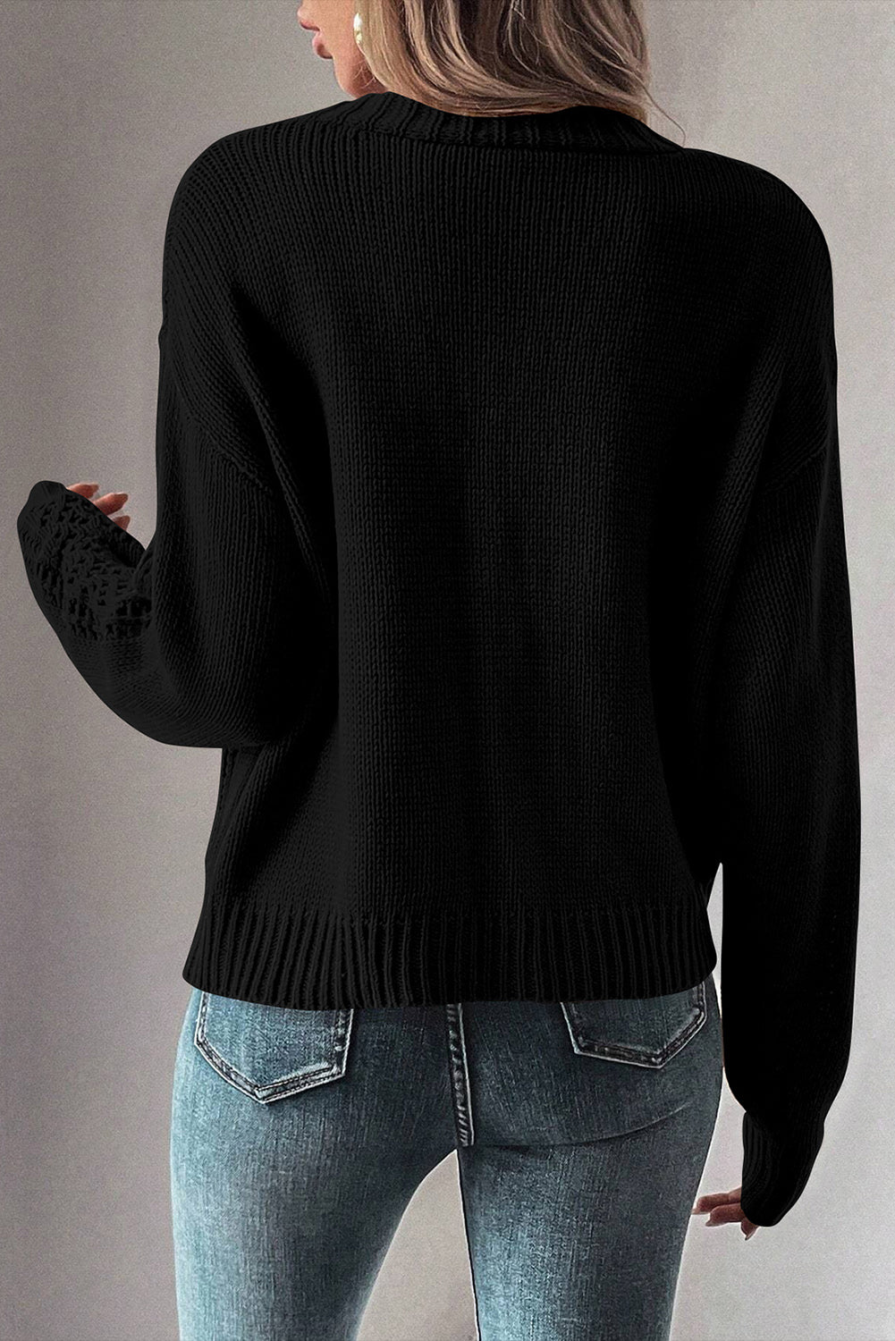 Black Open Knit Drop Shoulder Sweater Cardigan Cardigans JT's Designer Fashion