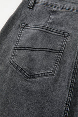 Dark Grey Denim Raw Hem Back Split High Waist Long Skirt Skirts & Petticoat JT's Designer Fashion