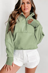 Smoke Green Fleece Lined Zip Up Stand Collar Thumbhole Sleeve Sweatshirt Sweatshirts & Hoodies JT's Designer Fashion