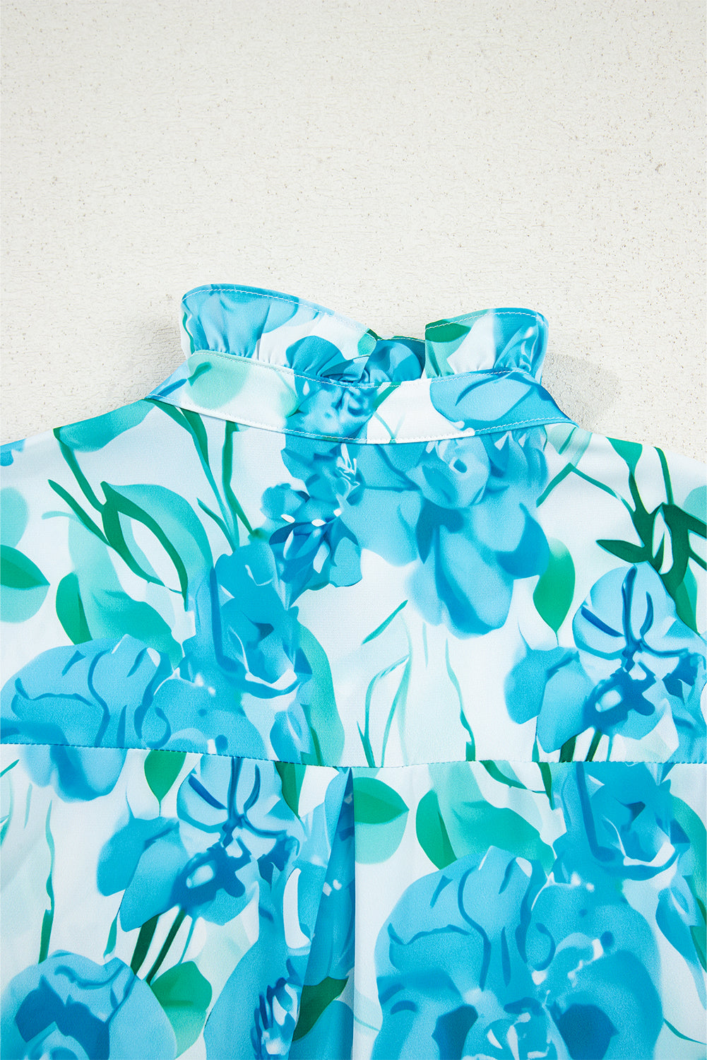 Green Floral Frilled Collar Three Quarters Sleeve Elegant Shirt Blouses & Shirts JT's Designer Fashion