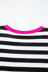 Black Stripe Contrast Ribbed Banding Long Sleeve Blouse Loose Shorts Set Short Sets JT's Designer Fashion