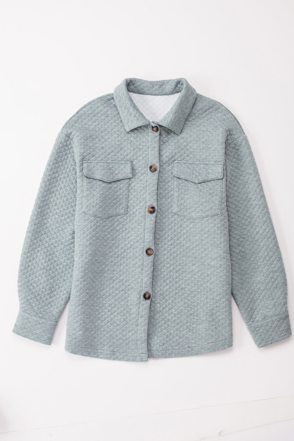 Gray Retro Quilted Flap Pocket Button Shacket Jackets JT's Designer Fashion