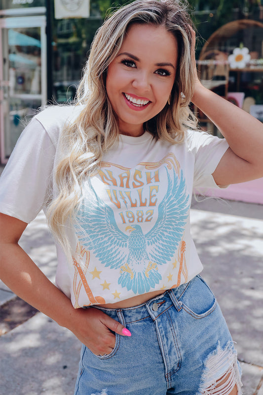 White NASHVILLE 1982 MUSIC CITY Casual T Shirt Graphic Tees JT's Designer Fashion