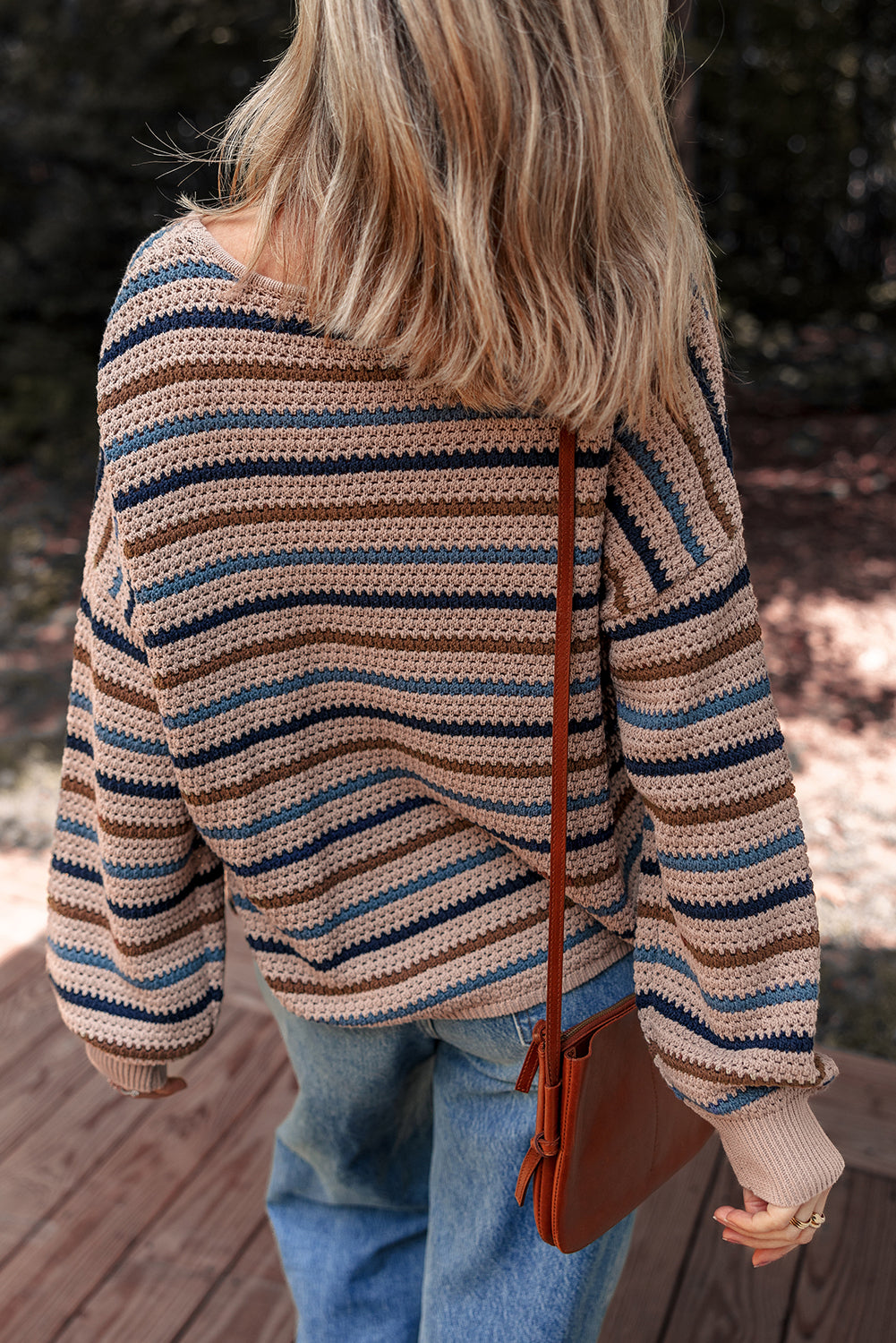 Multicolour Striped Knitted Drop Shoulder Round Neck Sweater Sweaters JT's Designer Fashion