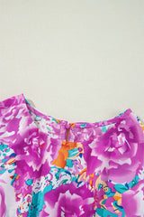 Purple Floral Keyhole Back Long Sleeve Belted Dress Floral Dresses JT's Designer Fashion