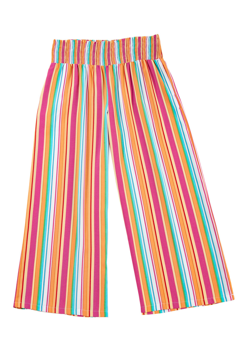Orange Stripe Plus Size Boho Smocked Waist Loose Pants Plus Size Bottoms JT's Designer Fashion