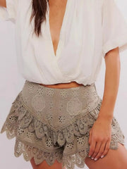 Lace Eyelet Ruffle Hem Shorts Casual Shorts JT's Designer Fashion