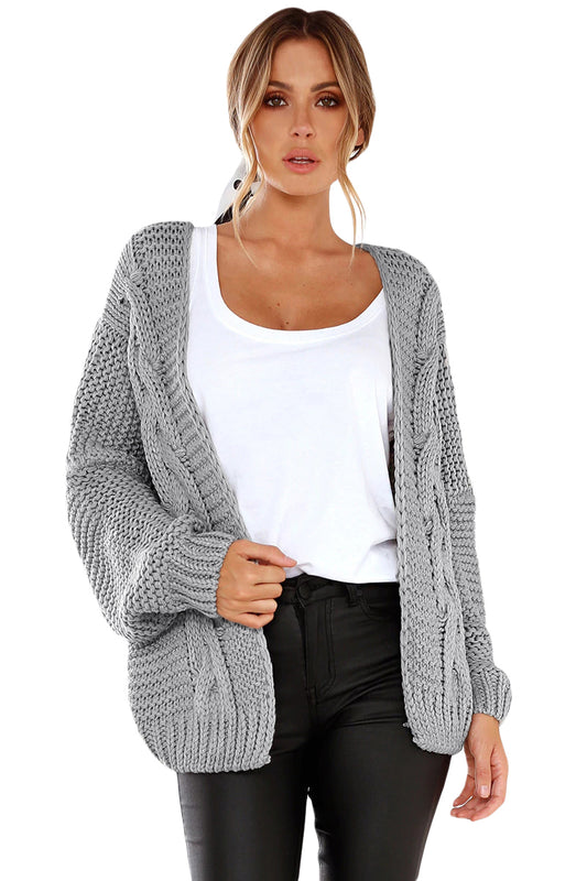 Gray Chunky Wide Long Sleeve Knit Cardigan Sweaters & Cardigans JT's Designer Fashion