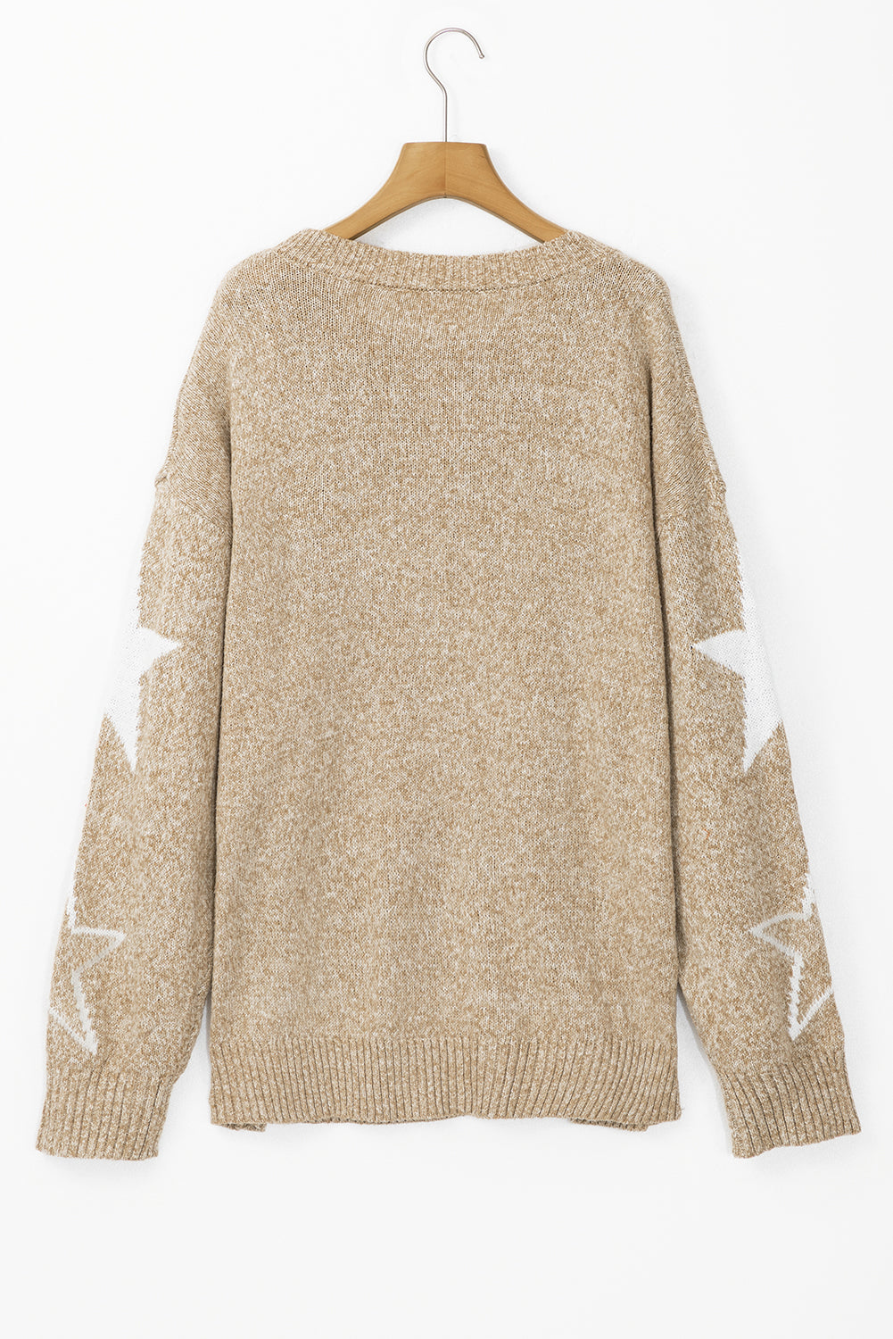 Khaki Star Pattern Drop Shoulder Plus Size Sweater Plus Size Sweaters & Cardigans JT's Designer Fashion