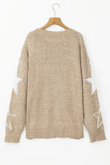 Khaki Star Pattern Drop Shoulder Plus Size Sweater Plus Size Sweaters & Cardigans JT's Designer Fashion