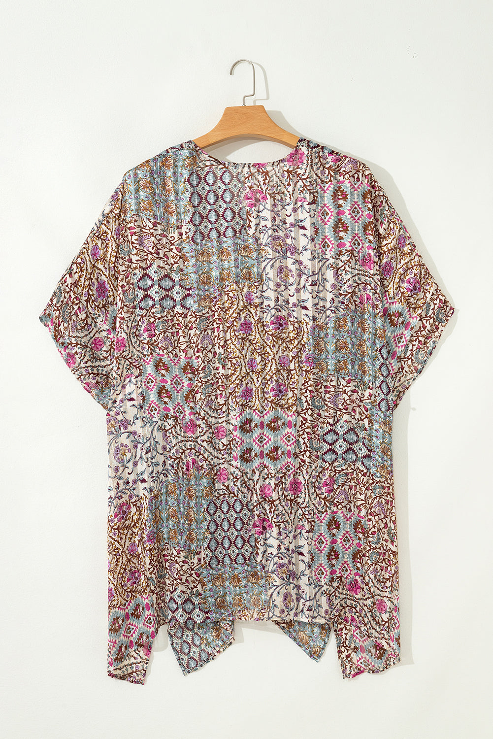 Apricot Floral Print Short Wide Sleeve Open Front Loose Kimono Kimonos JT's Designer Fashion