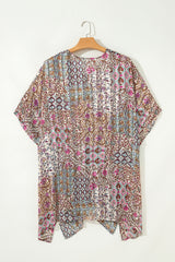 Apricot Floral Print Short Wide Sleeve Open Front Loose Kimono Kimonos JT's Designer Fashion