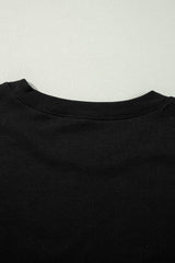 Black Exposed Seam Drop Shoulder Round Neck Sweatshirt with Slits Sweatshirts & Hoodies JT's Designer Fashion