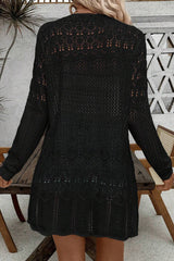 Black Crochet Hollow Out Open Front Cardigan Cardigans JT's Designer Fashion