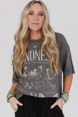 Dark Grey Kindness Butterflies Graphic Mineral Wash Loose Tee Graphic Tees JT's Designer Fashion
