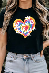 Black Love is Love Rainbow Heart Graphic Crewneck Tee Graphic Tees JT's Designer Fashion